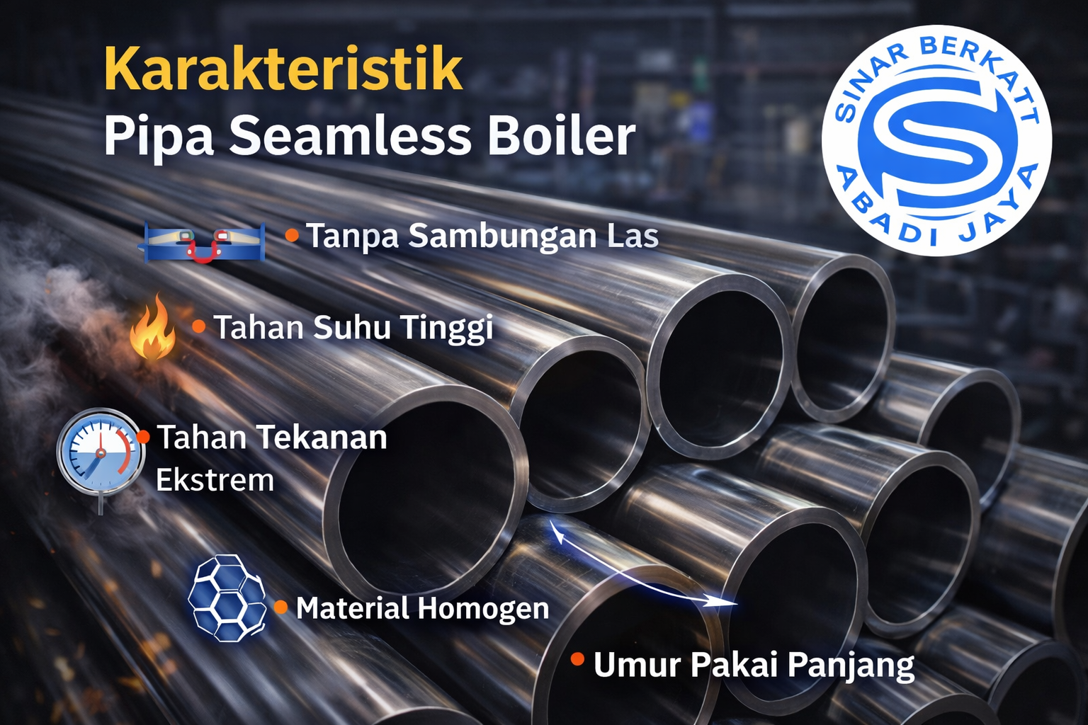 Karakteristik Pipa Seamless Boiler. PT. SINAR BERKAT ABADI JAYA SAKTI